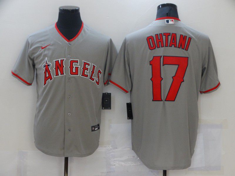 Men Los Angeles Angels 17 Ohtani Grey Game 2021 Nike MLB Jerseys